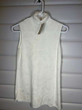 Chico’s Tonal Jacquard Mock Neck Sweater Tank Top – Size 00 NWT